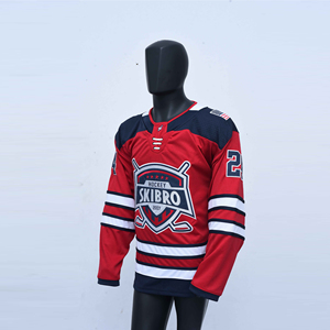 Maillot de hockey sur glace noir et rouge célèbre taille adulte maillot de hockey sur glace personnalisé - Product Image 1