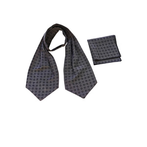 Gray <b>Navy</b> Blue Patterned Oxford Cotton Bow <b>Tie</b> and Cravats Set Men's Accessory Including Ascot and Handkerchief - Product Image 3