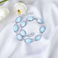 Bracelet de charme de luxe Larimar en argent sterling 925, dix pierres ovales, pierres précieuses naturelles faites à la main, certifiées GIA, cadeau unisexe