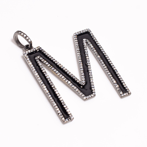 Colgante en forma de M de Plata de Ley 925 de calidad AAA + con piedras preciosas de circón, abalorio de joyería pavimentado Chapado en negro fabuloso para aniversario - Product Image 2