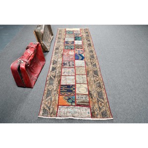 Turkish Rug, Runner 2.9x8.4 ft Vintage Rug, <b>Brown</b> Ombr <b>Wool</b> Rug - Product Image 1