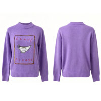 Pull en tricot pour femme personnalisé avec votre logo de marque, motif dessin animé violet lavande « Gravy Please », fabrication OEM/ODM