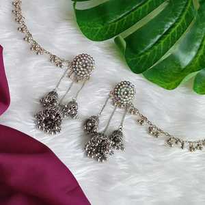 Efulgenz อินเดียคริสตัล jhumka jhumki tassles ชุดต่างหูแต่งงานตุ้งติ้งมีโซ่หูเครื่องประดับขายส่งสำหรับผู้หญิง - Product Image 2