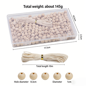 Set di 300 Perline in Legno Fai-da-Te, Scatola Colore Legno Naturale, Perline in Legno per Infilare, Perline Rotonde, Accessori Combinati con Corda Cerata - Product Image 2