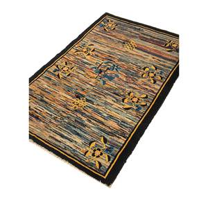Alfombra de Lana Azul Aalam Anudada a Mano, Diseño Floral Abstracto, Alfombra Rectangular Hecha a Mano para Dormitorio, Pasillo, o como Puzle de Retazos para Adolescentes - Product Image 2