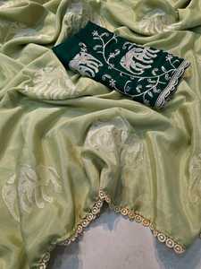 Chinon estilo tradicional elefante bordado trabajo Saree blusa viscosa fiesta para Pooja Diwali boda Sadi Sari funciones - Product Image 2