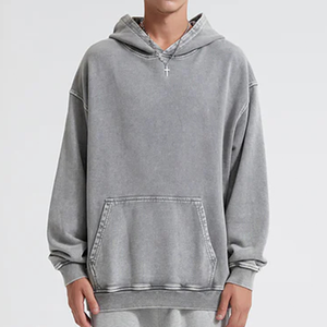 Sudadera con capucha informal de talla grande Vintage lavada de primera calidad, puño acanalado antiarrugas de algodón de peso pesado con bolsillo frontal, Jersey Unisex - Product Image 4