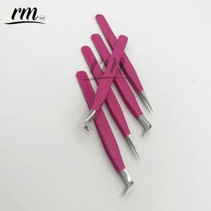RMI Purple Powder Coated / Silver Tip Pinzas para pestañas de punta de Espinilla de acero inoxidable de alta calidad 45 Volumen de bota regular - Product Image 4