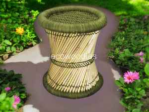 Ensemble de meubles console Boho modernes, tabouret pouf en bambou et table basse avec poufs en osier tissés à la main en os incrustés de poufs - Product Image 3