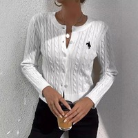 Erni Sports 2026 Automne Hiver – Cardigan décontracté pour femme, en maille torsadée épaisse avec logo frontal, coupe ajustée, sans col, pull noué