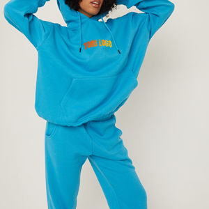 Nouveau survêtement surdimensionné deux pièces avec logo personnalisé élégant pour les femmes en gros manches longues femmes survêtement bleu clair - Product Image 5