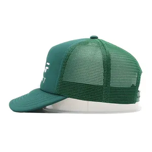 Gorra de camionero de espuma personalizada Gorra de camionero de perfil medio de color verde de alta calidad con ala curva de 5 paneles Gorra de camionero hecha en Vietnam - Product Image 4