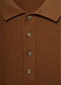 Cotton-blend Ribbed Polo Shirt Soft Button Placket Patch Pockets Dark Blue Sleek Polo Shirt - Product Image 2