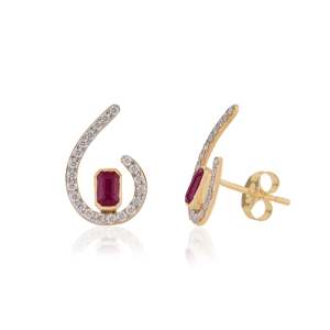 14K Gold <b>Garnet</b> and Amethyst Drop <b>Earrings</b> with Diamond Swirl Design - Product Image 1