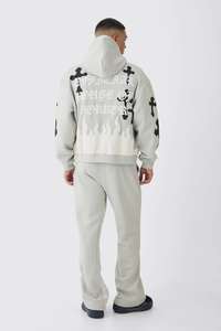 Pantalón acampanado de gran tamaño de color gris Sudadera con capucha cuadrada y pantalones de chándal de 2 piezas Unisex de alta calidad en Fratres Sports - Product Image 4