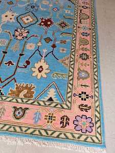 Haute qualité noué à la main rose-bleu Oushak Design tapis persan laine tapis turc ensembles de tapis pour salon tailles 5x7 - Product Image 4