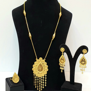 Nouveau à la mode 24KT plaqué or femmes pendentif collier ensemble Style arabe bijoux fins pour les mariages et les fêtes - Product Image 1