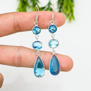 High Quality Elegant Topaz Gemstone 925 Silver Plated Statement <b>Earrings</b> For Bridal Use Available at Reasonable Price - Product Image 2