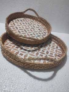 Plateau rond fait main de taille personnalisée avec incrustation de nacre et d'os Plateau de service en bois marbré MDF pour usage domestique - Product Image 5