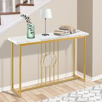 Table console Art Déco en métal avec base dorée, table décorative étroite pour entrée, idéale pour les mariages, design circulaire artisanal