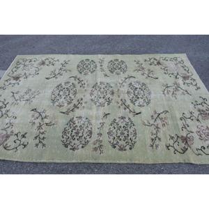Tapis turc vintage 5,1x7,8 pi (155x238 cm), tapis vert et marron à bordures - Product Image 2