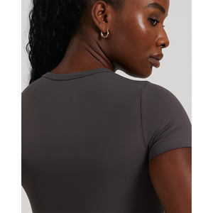 Qualité supérieure femmes manches courtes haut court extensible dans les quatre sens Super doux entraînement Fitness t-shirts pour l'été - Product Image 2