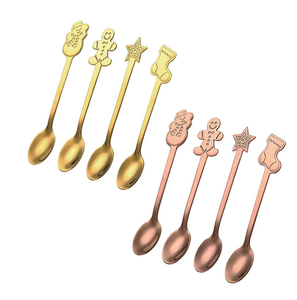 Meilleure vente de vaisselle en acier cuillère à café en or accessoires de Noël cuillère à café à poignée en bout miroir cuillères à lait pour dessert collation - Product Image 1