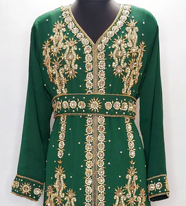 ชุดคาฟตันสไตล์โมรอคโคที่ทันสมัยสำหรับผู้หญิงชุดยาวจอร์เจียแบบอินเดียปักสีทองสีเขียวเข้มแบบเรียบง่าย - Product Image 2