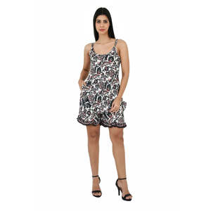 Women's <b>White</b> Black Floral Print <b>Silk</b> Sari Kimono Cami Set Chiffon Fabric Top One Size Fit - Product Image 5