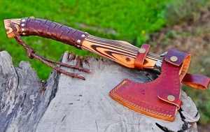 Hache Tomahawk artisanale en acier à haute teneur en carbone, manche en bois de rose, étui en cuir, 1,5 kg, multi-usages, camping, extérieur - Product Image 2