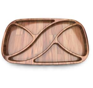 Plateau de service divisé en 4 sections en bois d'acacia, forme de feuille, plateau à collation - Product Image 4