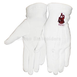 GANTS MASONIC REGALIA COTON BLANC AVEC BRODERIE MACHINE ROUGE & JAUNE - Product Image 4