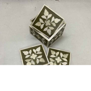 Juego de 4 Posavasos de Cristal con Incrustaciones de Hueso de Camello 100% Real, Diseño Targua, con el Mejor Precio, Royal Decore Mart de la India, con Soporte - Product Image 5