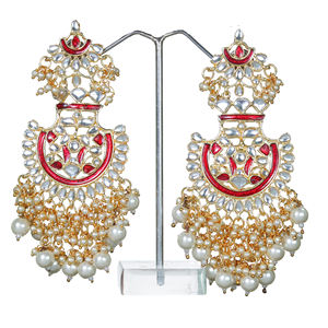 Pendientes Largos Étnicos Clásicos Inspirados en Polki para Mujer, Acabado Liso, Cristal de Imitación, Base de Aleación Duradera, para Bodas - Product Image 2