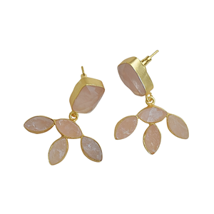 Pendientes de Cuarzo Rosa Hechos a Mano con Engaste de Bisel, Joyería de Latón Chapado en Oro de 18K, con Forma de Flor y Piedra Natural, para Compromiso - Product Image 5
