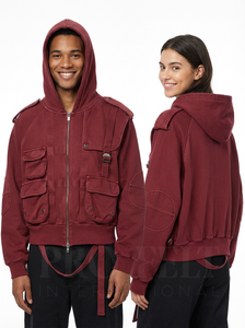 100% High Quality Cotton Thicken Fleece Unisex Solid <b>Plain</b> Blank Utility <b>Hoodies</b> Custom Street wear Fashion Front Pocket <b>Hoodies</b> - Product Image 3