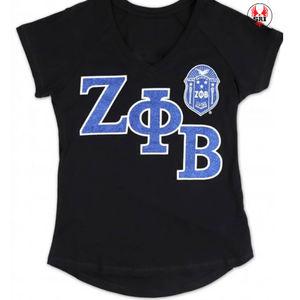 Zeta T-shirt en chenille à manches 1920 Zeta Phi Beta Sorority Apparel T-shirt en coton de qualité supérieure Doux Coupe confortable Logo brodé - Product Image 4