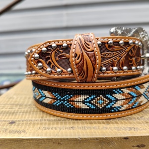 Cinturón vaquero con cuentas, floral, hecho a mano, cinturón de cuero con cuentas personalizado, cinturón vaquero artesanal de diseñador - Product Image 5