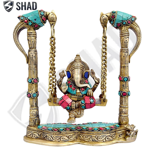 Ganesh en laiton sur balançoire avec perroquet Figurine décorative artisanale pour la maison Temple et décoration murale - Product Image 5