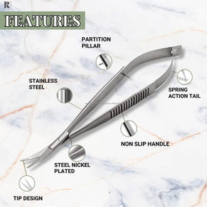 Ciseaux à ressort micro-courbés de 4,5 pouces en acier inoxydable pour couture, broderie, toilettage, appliqué, logo personnalisé, vente en gros - Product Image 3