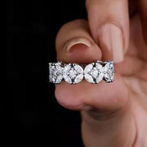 Estilo Vintage corte Original Moissanite diamante eternidad completa vermeil banda racimo anillo 925 anillo de compromiso de plata - Product Image 1