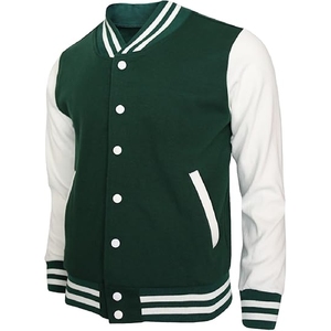 Veste universitaire classique pour homme, vert foncé et blanc, authentique, style bomber, avec manches contrastées - Product Image 1