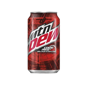 Vente en gros de Mountain Dew Code Red, 24 canettes de 12 oz, 170 calories par canette, 46 g de sucre, goût cerise intense et rafraîchissant, pour les restaurants - Product Image 1