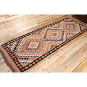 Alfombra Turca Kilim de 3.3x10.2 pies (100x310 cm), Alfombra Vintage con Diseño de Plantas y Árboles Azules - Product Image 2