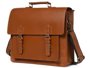 Sac à main pour ordinateur portable de 15 pouces en cuir véritable Tan, professionnel, élégant, avec bandoulière réglable, léger - Product Image 5