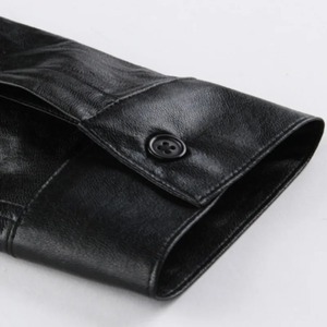 Plus Size Men's High Street Fashion Casual Leather Shirt <b>Stand</b> Collar Slim Fit Long Sleeve Breathable Waterproof - Product Image 4