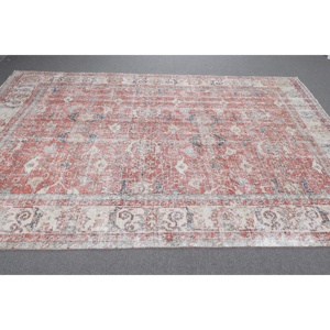 พรมวินเทจขนาด 6.8x10 ฟุต, พรมตุรกีขนาดใหญ่, พรมขนสัตว์สีแดงลายอิคัต - Product Image 3