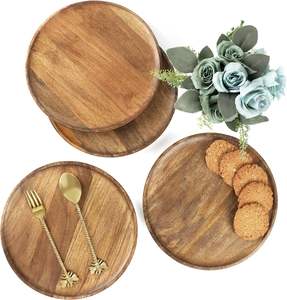 Ensemble de 4 assiettes rondes en bois de manguier de 9 "pour servir de la charcuterie Sushi Dessert Pain Plateau de service en bois Planche à charcuterie - Product Image 3
