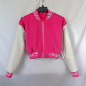 Custom Fleece Lightweight Leather Letterman Cropped <b>Bomber</b> Varsity <b>Jacket</b> Womens Customized Baseball Crop <b>Jackets</b> for Your Brand - Product Image 2