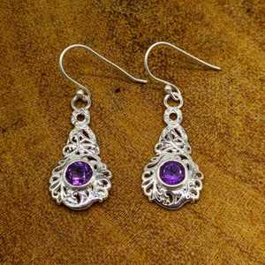 Handcrafted 925 Sterling <b>Silver</b> <b>Drop</b> <b>Earrings</b> Unique Bohemian Artisan Craft with Cut Amethyst Gift Wholesale Sellers - Product Image 3